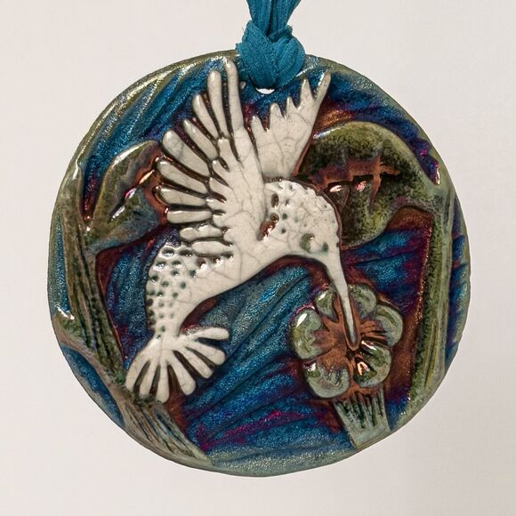 Other - Raku Pottery Hummingbird Medallion Ornament Signed Jeremy Diller Double Sided